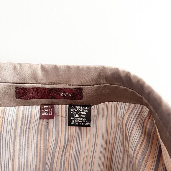 ZARA Men's Suit Jacket Notch Collared Front Pockets Lined Satin Brown Gold US 42 - Picture 8 of 9